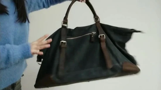 Wasserdichte Canvas-Leder-Handtasche für Herren, Weekender-Übernachtreisetasche mit verstellbarem Schultergurt (RS