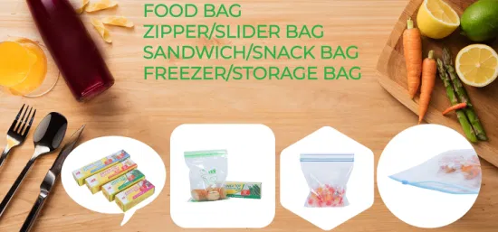 FDA-Kunststoff-Lebensmittelverpackung mit Druckverschlussbeutel, Lebensmittelaufbewahrungsbeutel, Gefrierbeutel, Snackbeutel, Sandwichbeutel